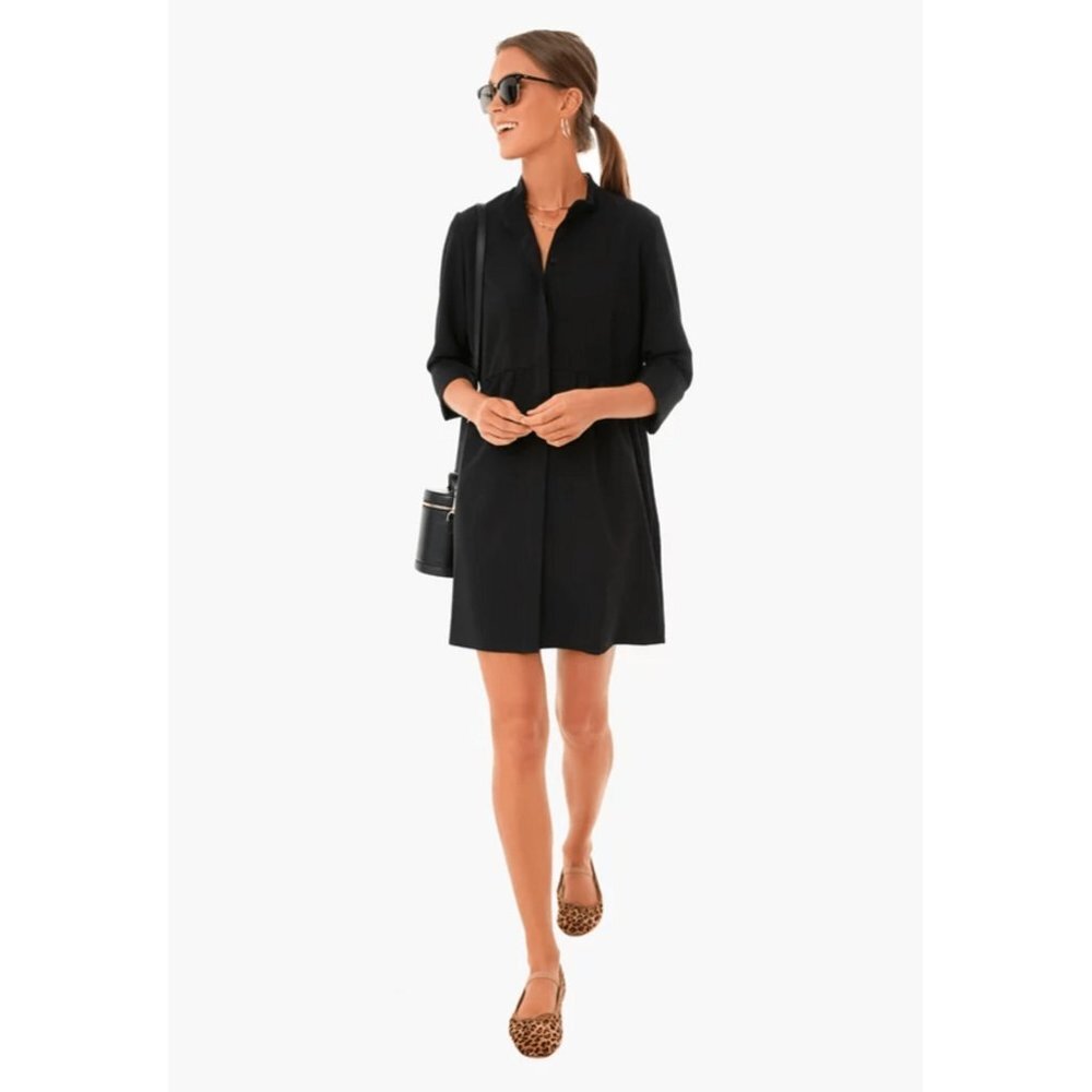 Tuckernuck Women's Black Stretch Crepe Royal Shirt Dress Mini Half Sleeve sz XXS
